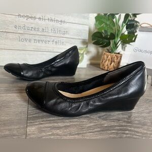 Cole Haan x Nike Air Elsie Cap Toe Patent Leather Wedge Pumps in Black. Size 7.5